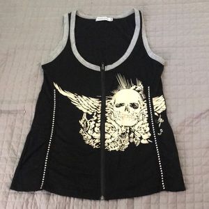 Black zip front skull tank